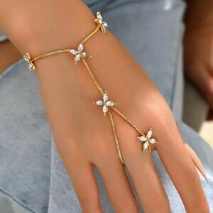 SHEIN Gold Floral Hand Chain Bracelet